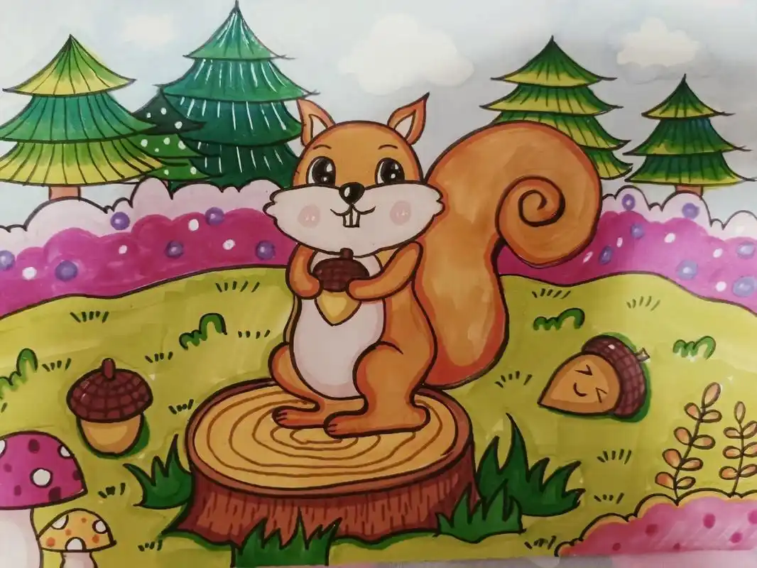 小松鼠儿童画,松鼠创意绘画
