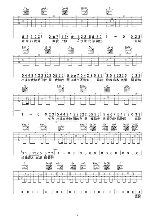 马良 醒着醉 原版编配_吉他谱_17吉他网