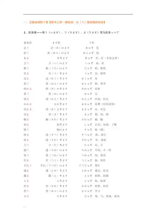 日语动词て形变化