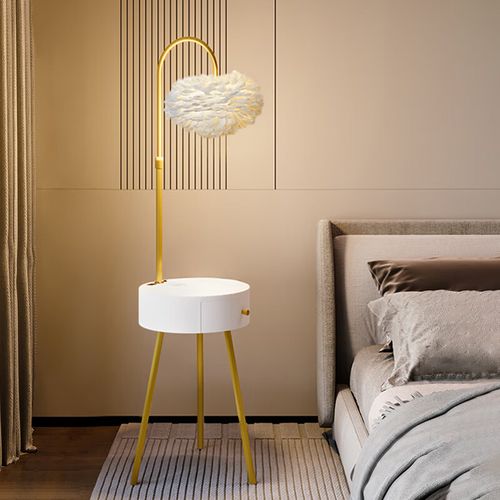 索冠(suoguan) 轻奢落地灯北欧置物抽屉卧室床头柜灯一体客厅带充电