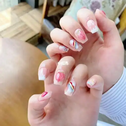 夏日手绘彩虹美甲星星云朵78童趣可爱