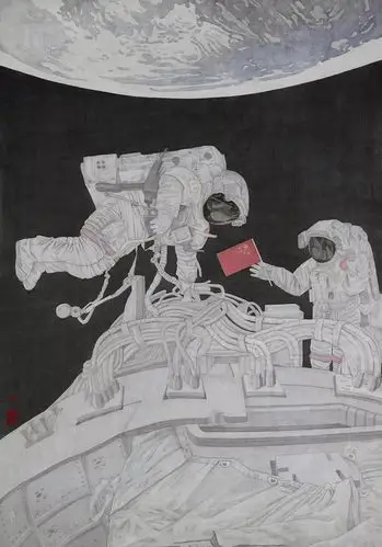 问天之二 2009年 李金生作品解析:2003年,我国自行研制的神舟五号载人