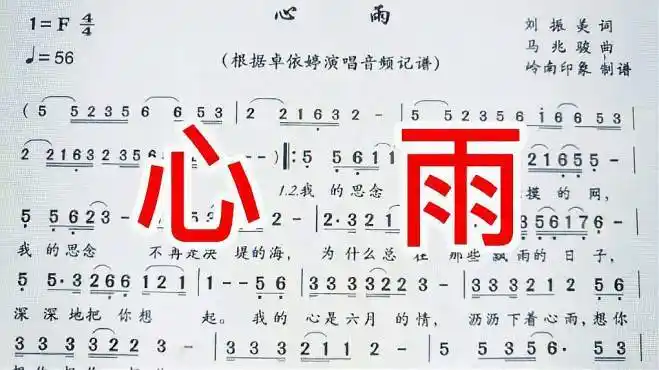 《心雨》简谱教唱,那些年曾经火遍大街小巷的歌曲,来学