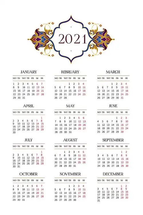 2021牛年挂历年绿色小清新海报日历2021日历表立即下载2021年黄色简约