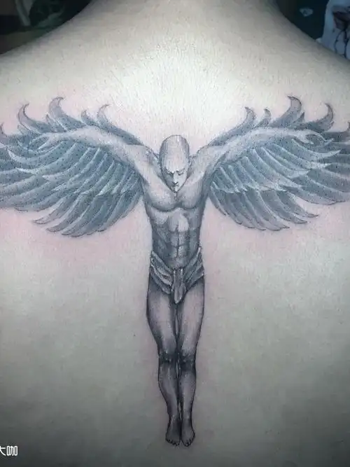 后背天使_纹身图案手稿图片_乌鸦的纹身作品集