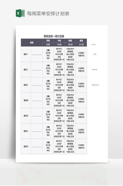 每周菜单安排计划表