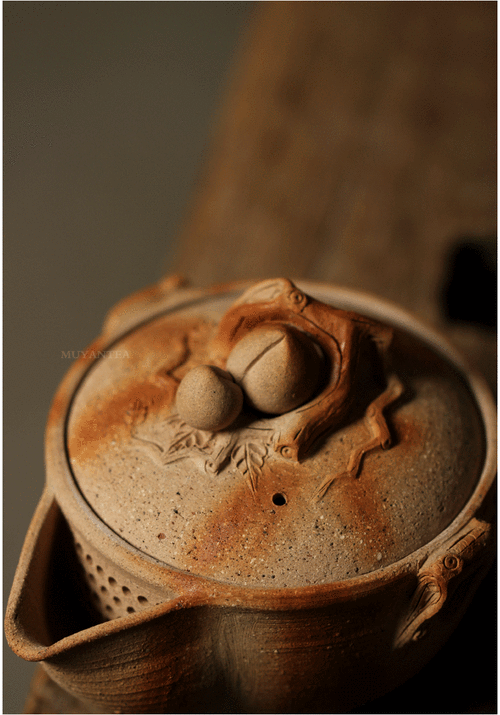 慕陶柴烧绯襷宝瓶壶日式备前烧手作寿桃盖碗功夫茶具创意单壶