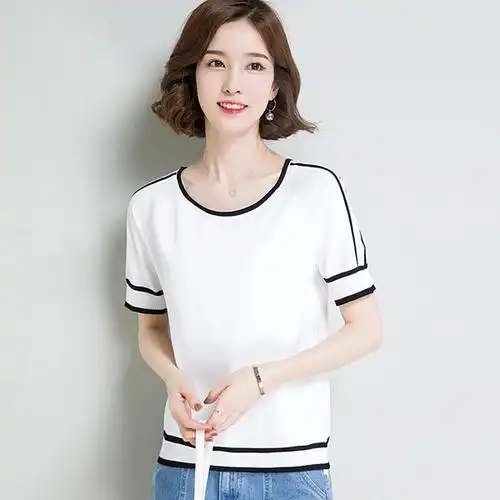 女短袖t恤2017夏装新款时尚宽松显瘦百搭韩范潮流冰丝针织丅恤夏