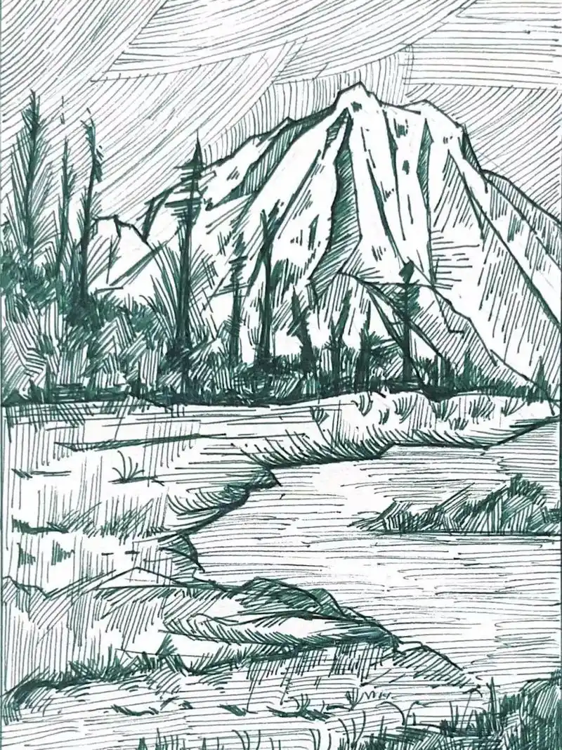 画上一张 图片素材: #画画# #绘画# #线描##钢笔画# #速写# #治愈风景