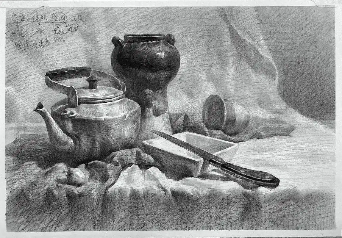 素描静物照片写生.课堂示范带步骤#素描 #素描静物 #一起学 - 抖音