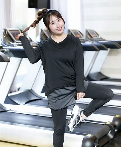 大码显瘦健身服运动套装女胖mm200斤夏季宽松健身房瑜伽服 黑色 【v领