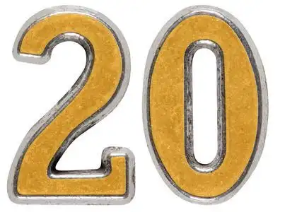 数字二金属数字 20,二十,白色背景上孤立照片