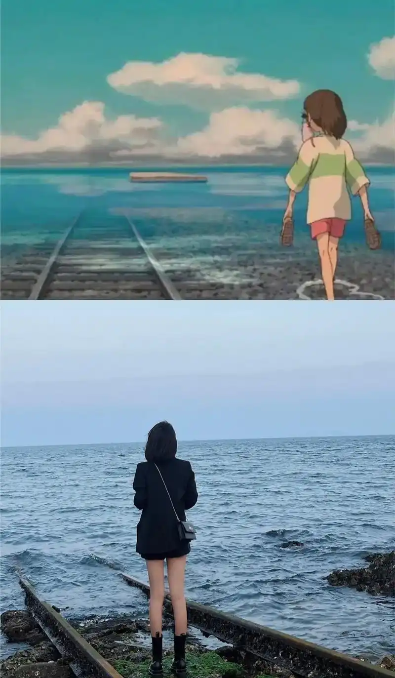 宫崎骏《千与千寻》的童话世界,通往海尽头的铁路线,绝美#渔人 - 抖音