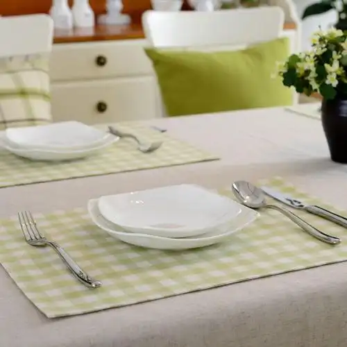 清新田园 #豆沙绿小格 餐桌垫双层餐垫隔热垫西餐垫 尺寸可定做