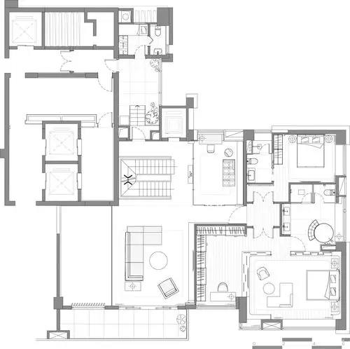 作品类别:公寓设计      东山天地  顶层复式豪宅说明: 一楼平面