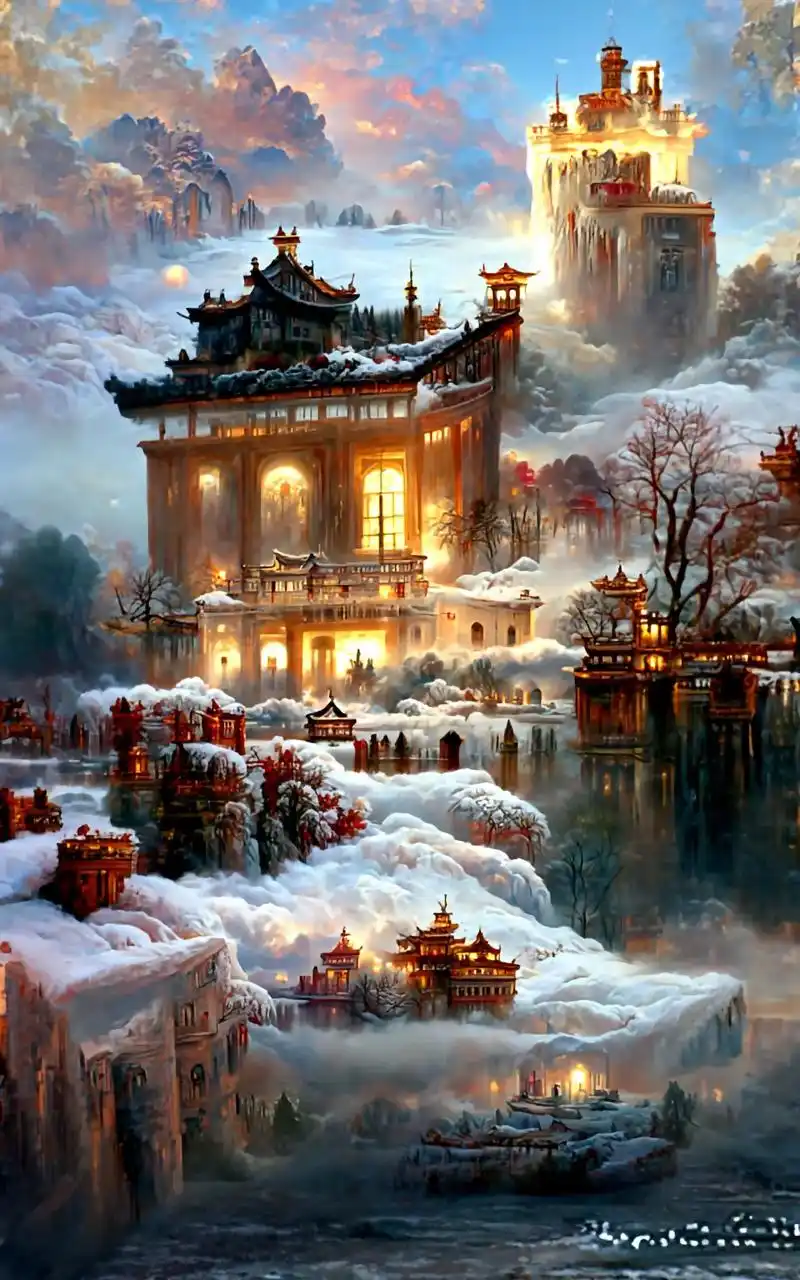 冰雪中国金色宫殿.冰雪,彩云团,月亮93……梦幻仙境般;如此 - 抖音