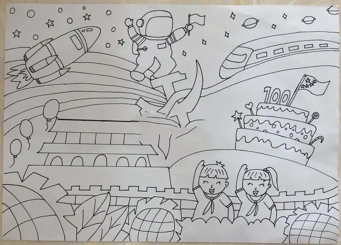 童心向党 礼赞百年 建党100周年绘画96传承红色基因