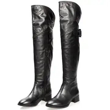 13秋冬真皮小牛皮长靴平跟低跟中跟过膝靴皮带扣休闲百搭女军靴