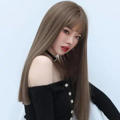 可爱齐刘海黑长直发假发女长发全头套式女士自然色网红假头发批发