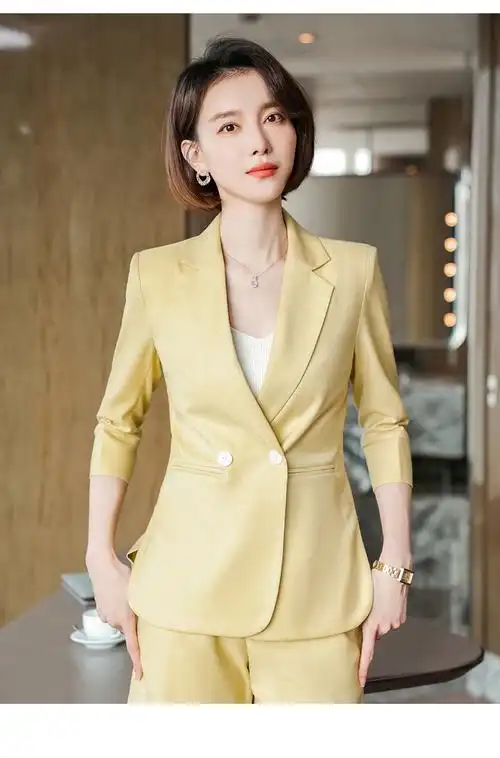 播音主持人艺考装女夏季中袖粉色西装老师职业装酒店经理工作服白色