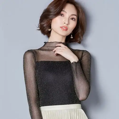 蕾丝网纱打底衫