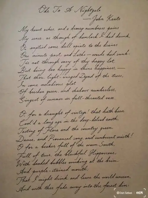 手写英语济慈夜莺颂