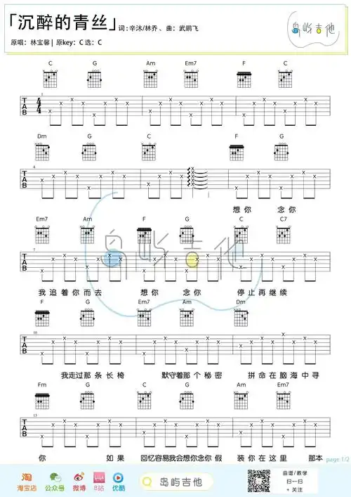 沉醉的青丝吉他谱1-林宝馨-c调指法