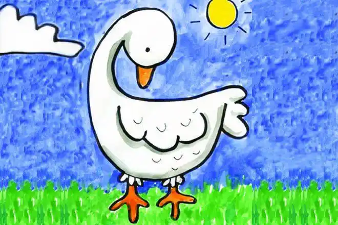 怎么一步一步教大班儿童画扭头侧面的大白鹅(步骤图解)