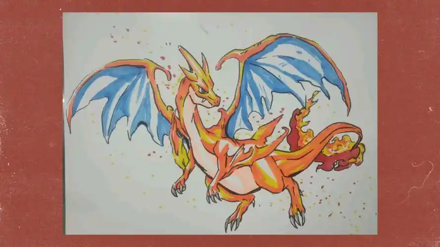 马克笔手绘神奇宝贝喷火龙mega进化