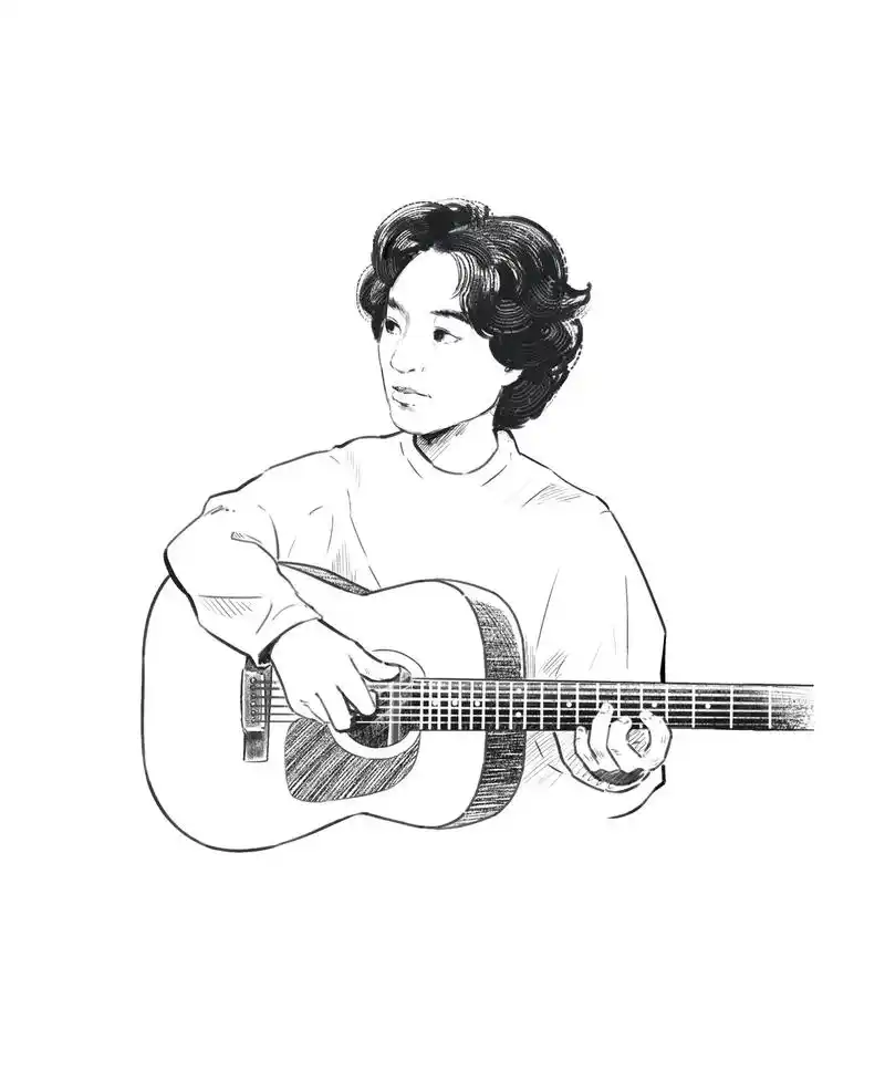 还有人记得这位暖男吗?天儿冷了画个#黄家驹 穿长袖弹#木吉他 - 抖音