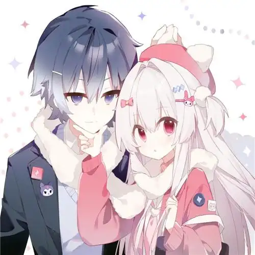 两人一张的手绘甜蜜动漫情头图片_情侣动漫头像_头像屋