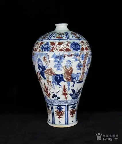 元代青花釉里红昭君出塞梅瓶