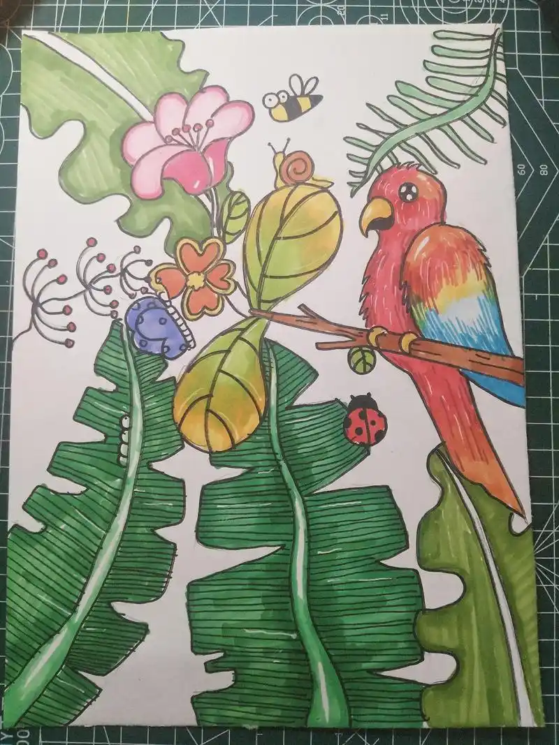 原始森林儿童画简笔画