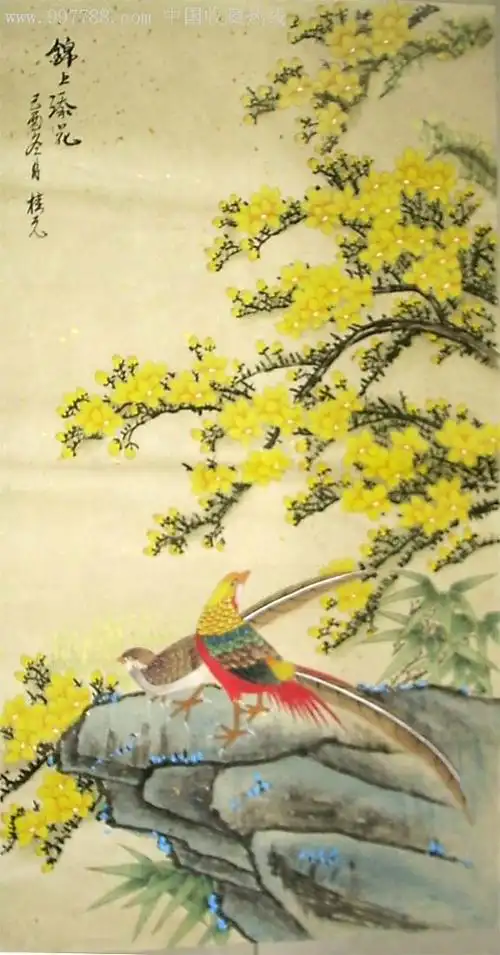 桂元三尺工笔花鸟画《锦上添花》_花鸟国画原作_第1张_7788字画网