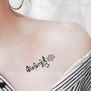 neeio纹身贴 莲花梵文六字真言 个性锁骨脚踝藏文箴言 防水男女