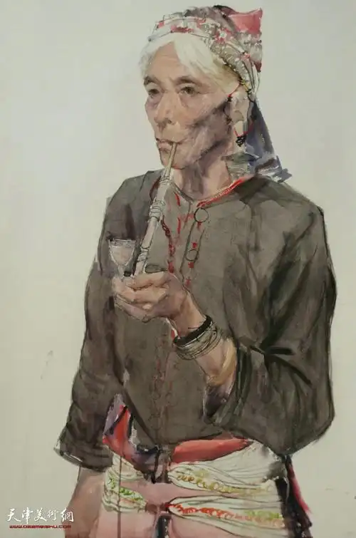 水彩《佤族阿婆》56x76cm