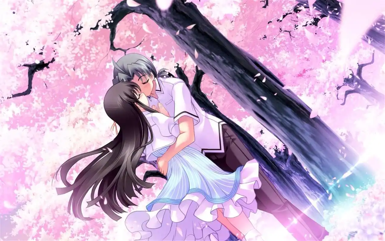 动漫情侣唯美的亲吻图片桌面壁纸