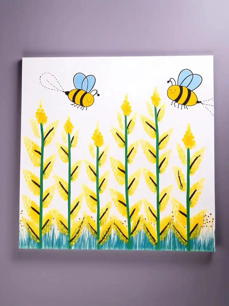 快来画一幅春天的油菜花吧!