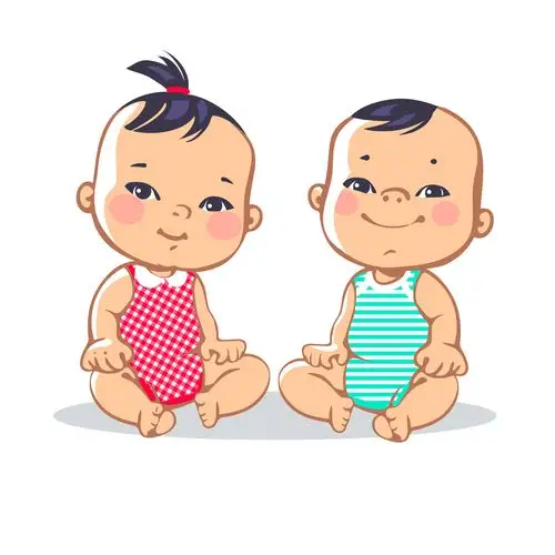 两个,可爱,小,微笑,幼儿,男孩,女孩,头像,高兴,亚洲人,彩色,矢量,插画