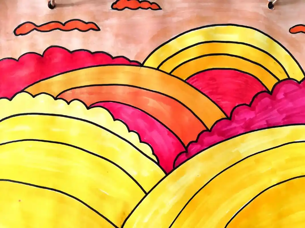 用简单的线条画出漂亮的景色#夕阳西下落日余晖 #一起学画画  - 抖音