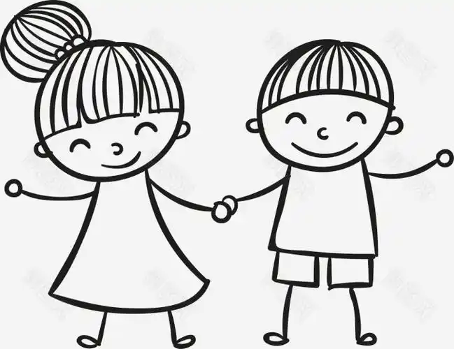 牵手的简笔画小孩