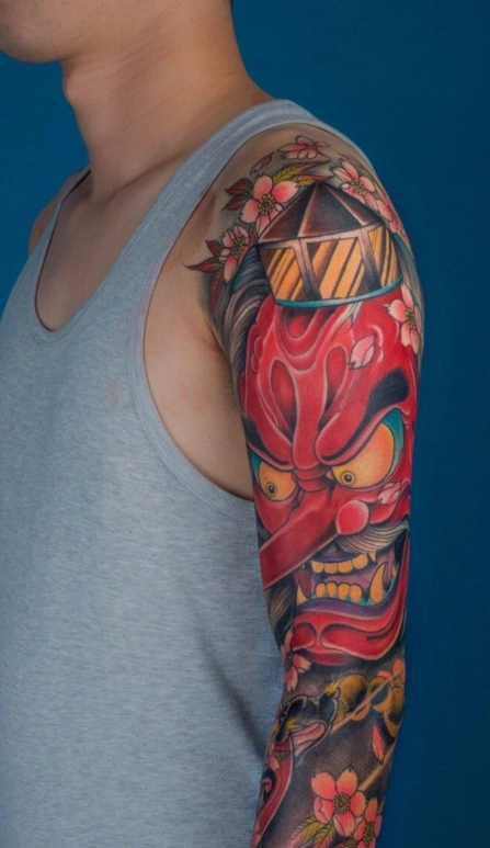 男生手部腿部般若纹身图集日式传统纹身元素4