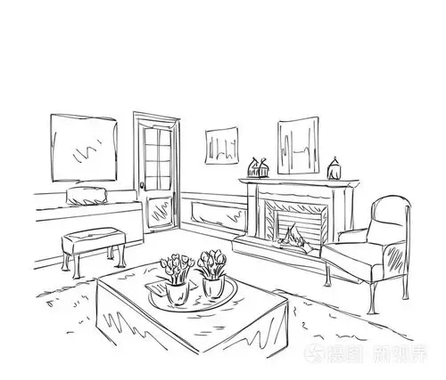现代室内空间素描.手绘家具插画-正版商用图片1lz5ue-摄图新视界