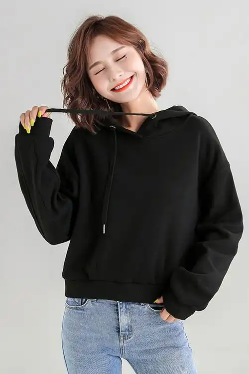 2019秋冬女装新款潮卫衣女宽松加绒加厚学生连帽短款高腰外套