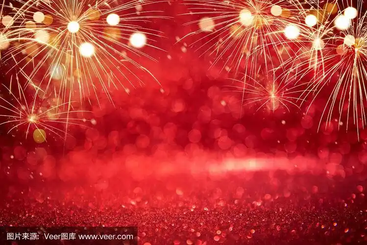 红色和金色复古烟花和散景在圣诞节和新年拷贝空间.抽象背景的假期.