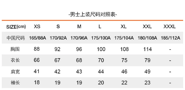 男士肩宽对照表