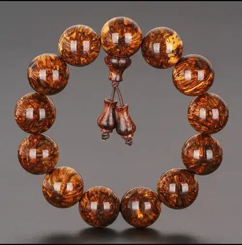 正宗海南黄花梨手串18山水纹海黄油梨男士盘玩木珠花梨木佛珠lc