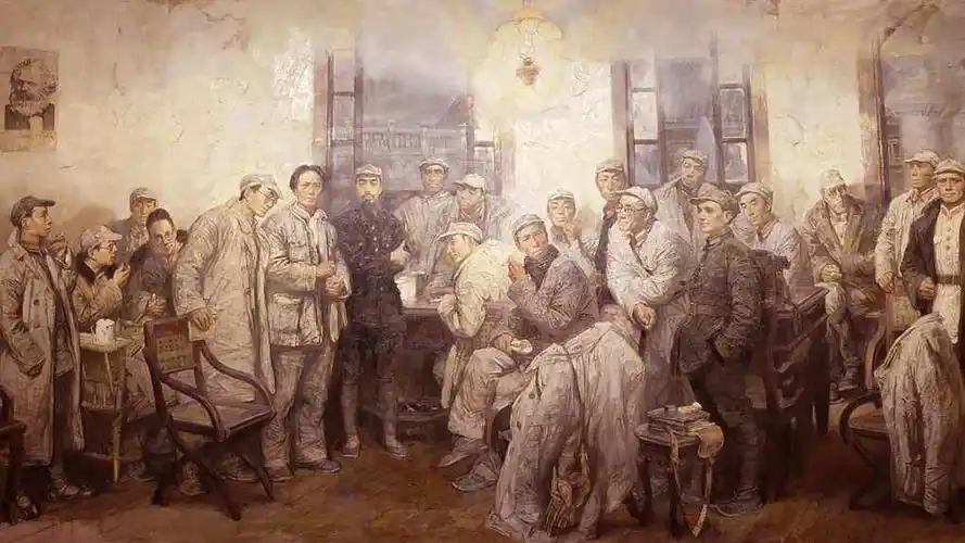 《遵义会议》,与第9届美展送展的作品一样是幅油画,依旧是熟悉的会议