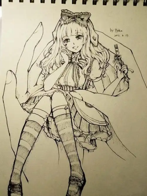 手绘线稿爱丽丝