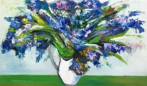 贺友邻油画《紫罗兰》
